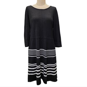 AB Studio Black Knit Sweater Dress with White Stripes